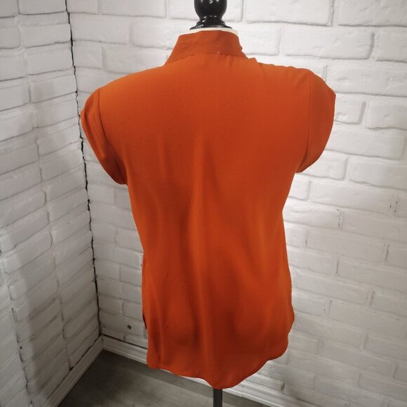 DR2 Ladies Size Small Orange Straight Fit Cap Sleeves V-neck w/ Tie Blouse - Picture 2 of 8